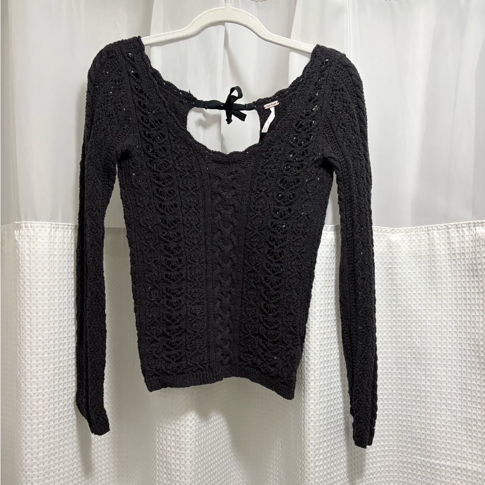 Free People Charcoal Knit Sweater.  Open back.